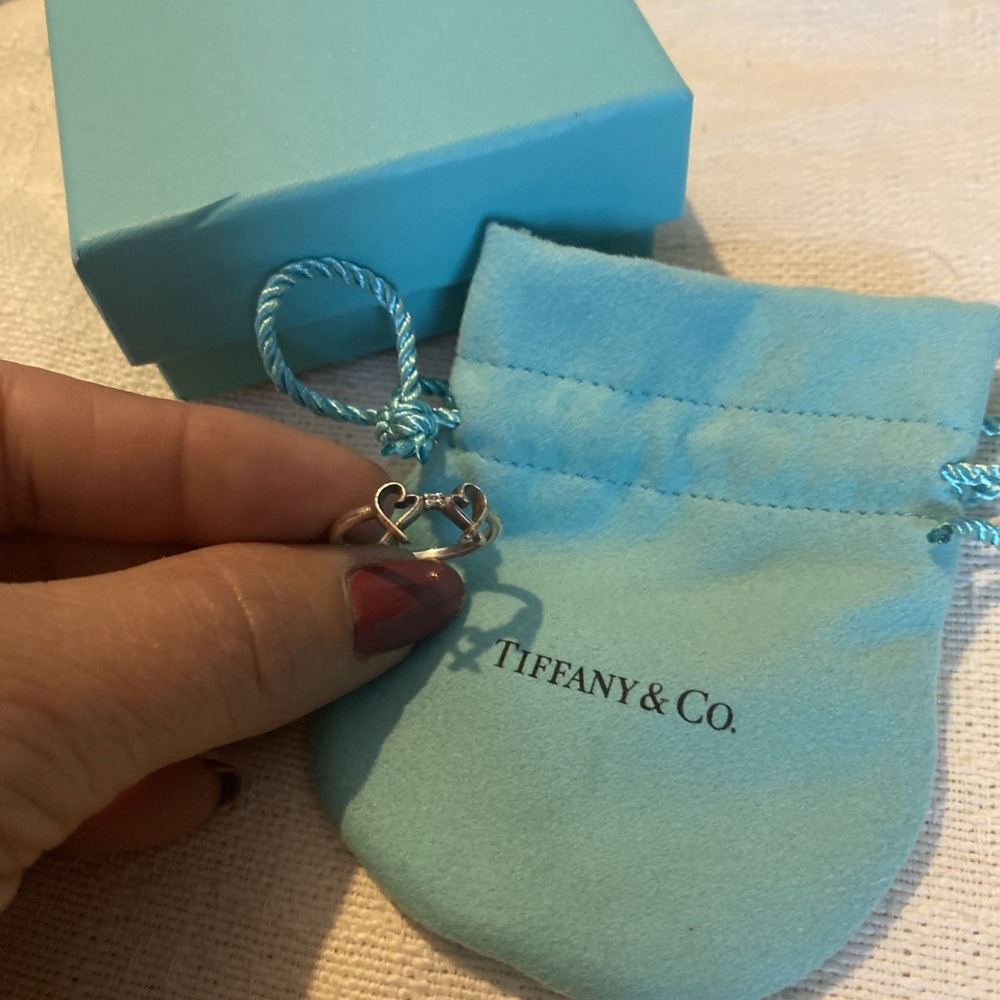 Tiffany & Co Sterling Paloma Picassso Double Loving Heart Diamond Ring Sz 7
